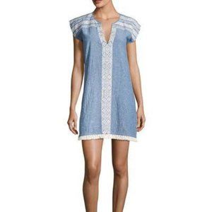 Soft Joie Natali Embroidered Mini Dress in Chambray-Porcelain, Size M